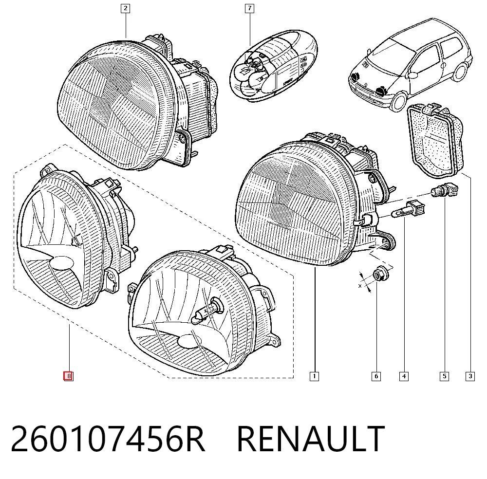 Do koszyka Reflektor prawy Renault Twingo I C06