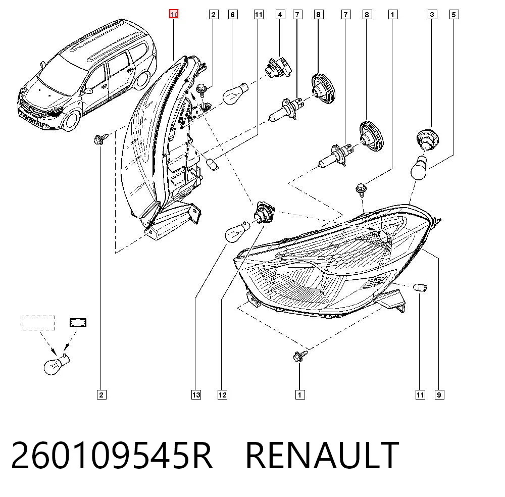 Reflektor prawy do Renault LODGY  JS