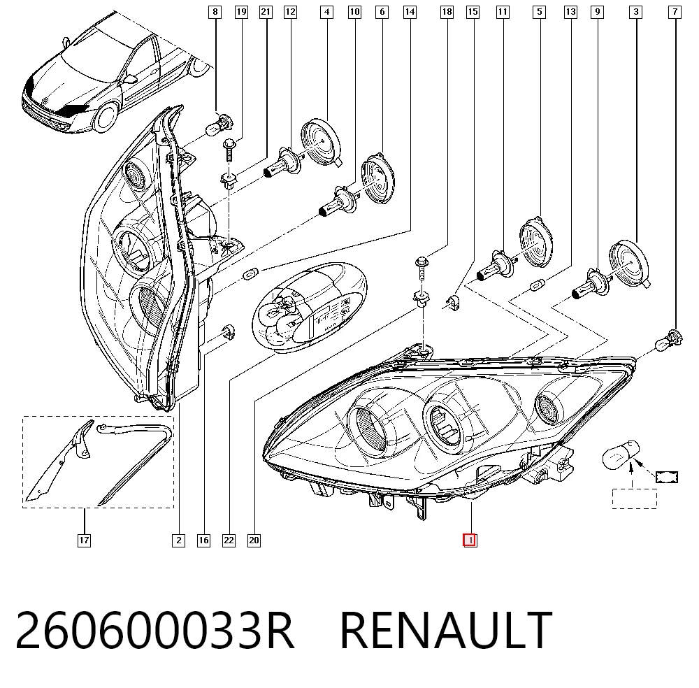 Reflektor lewy Renault Laguna III