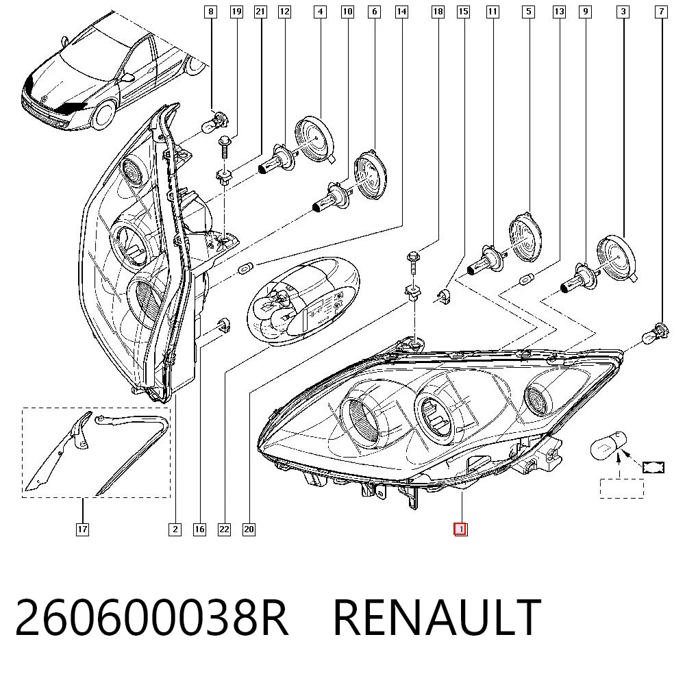 Reflektor lewy do Renault Laguna III BT0, BT1