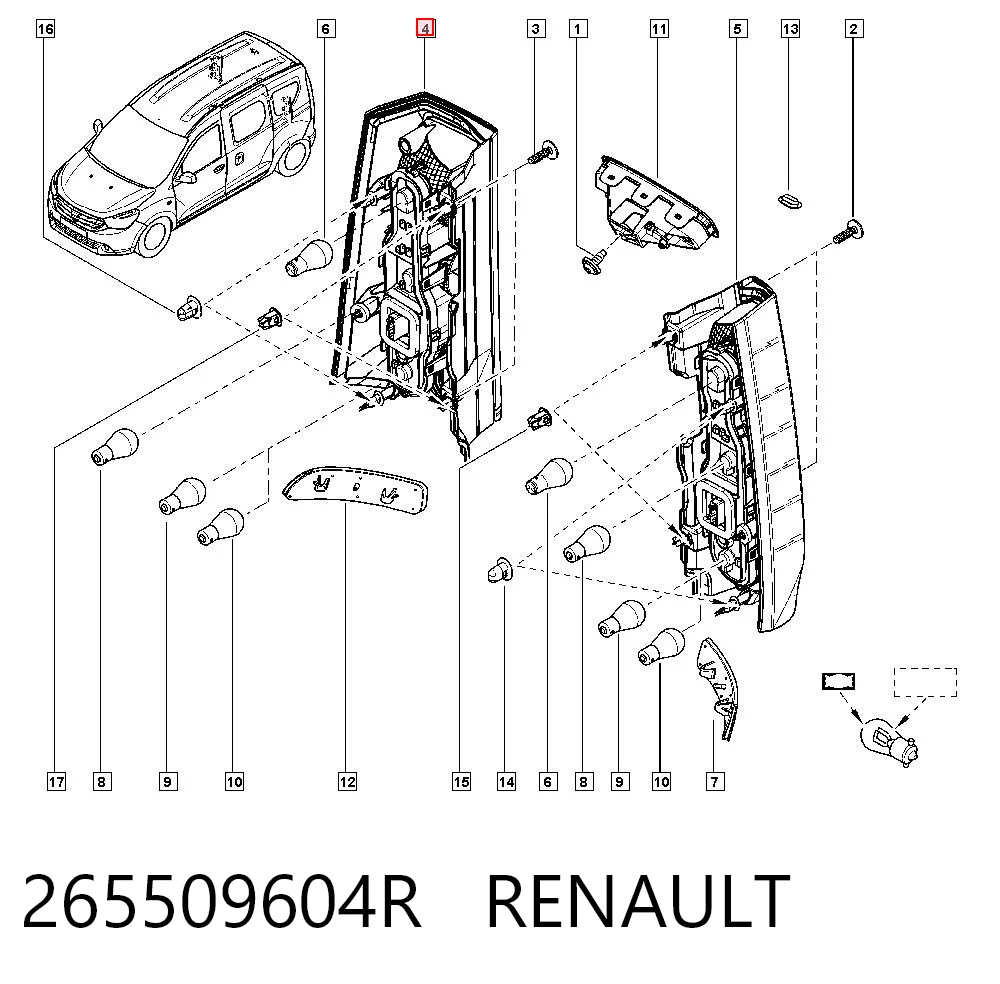 Do koszyka Lampa zespolona tylna prawa Renault DOKKER  FE