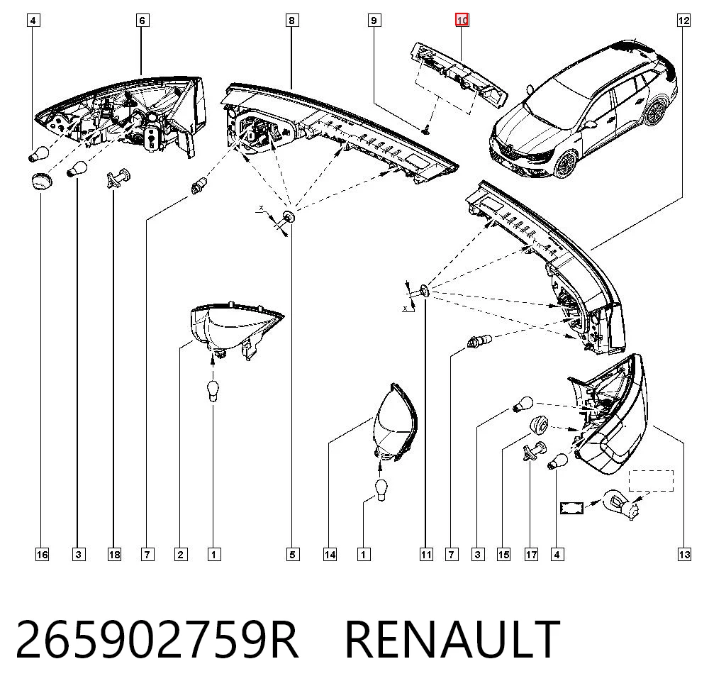 Lampa stop tylna dodatkowa 265902759R Nissan/Infiniti