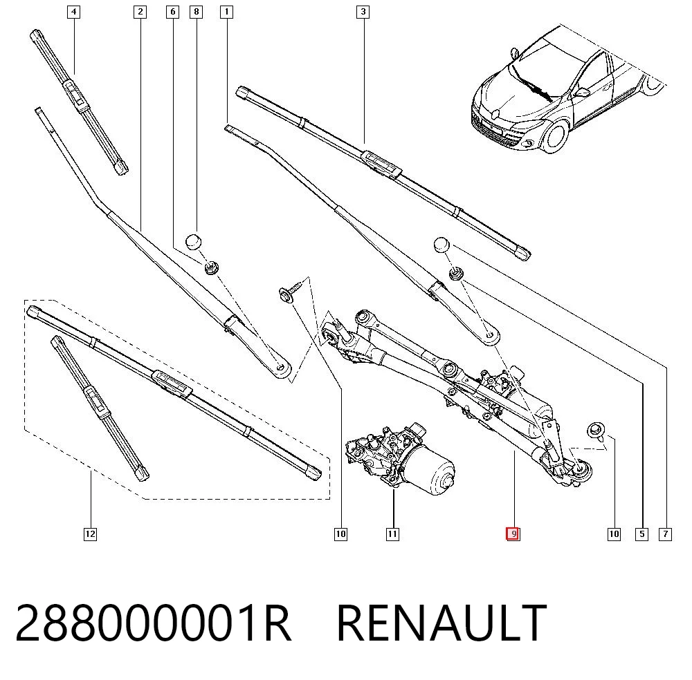 Do koszyka Mechanizm wycieraczek Renault Megane III KZ0, KZ1