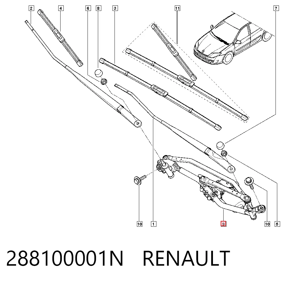 Mechanizm wycieraczek do Renault Laguna III KT0, KT1