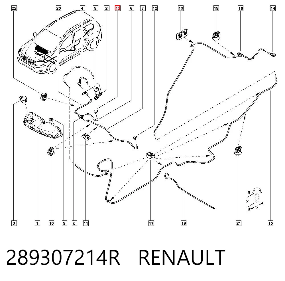 Do koszyka Dysza spryskiwacza szyby przedniej Renault Megane I LA0, LA1