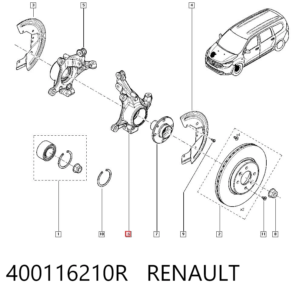 400116210R Nissan/Infiniti Czop (zwrotnica) przedni lewy