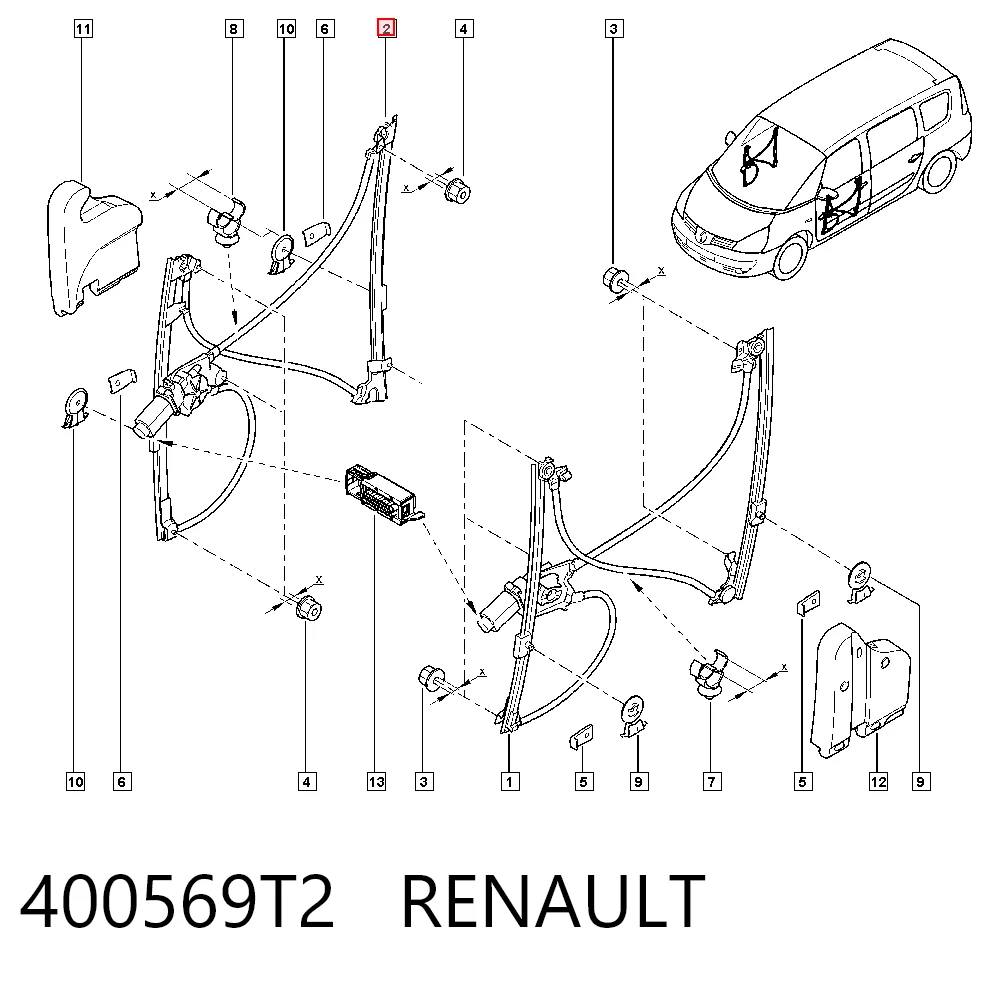 Mechanizm podnoszenia szyby drzwi przednich prawych do Renault Espace IV JK0