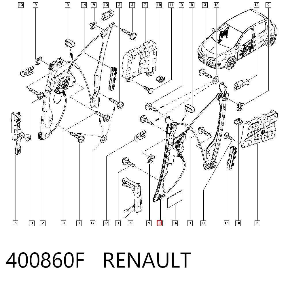 Do koszyka Mechanizm podnoszenia szyby drzwi przednich lewych Renault Clio III GRANDTOUR KR01