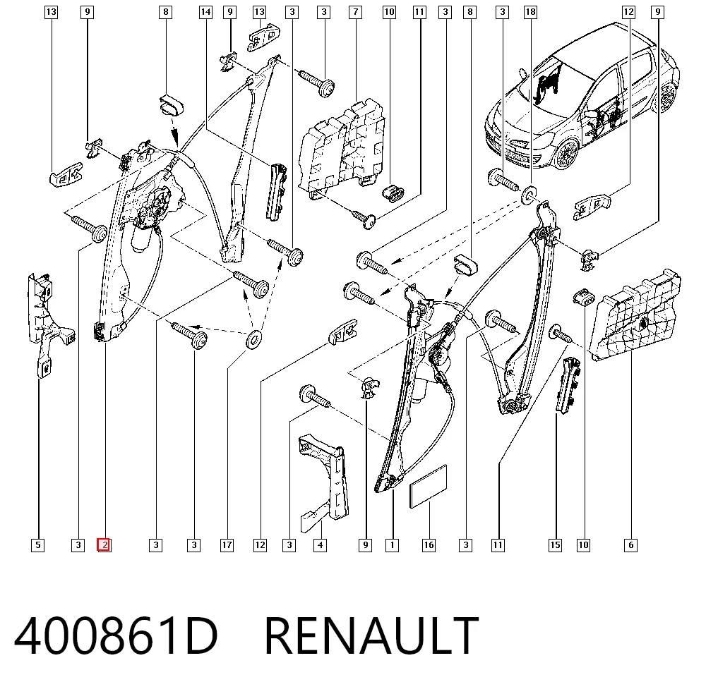 Do koszyka Mechanizm podnoszenia szyby drzwi przednich prawych Renault Clio II SB0