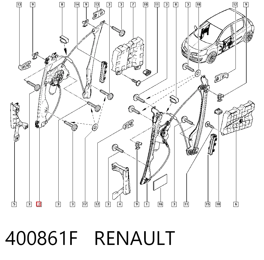  Mechanizm podnoszenia szyby drzwi przednich prawych Renault Clio 2