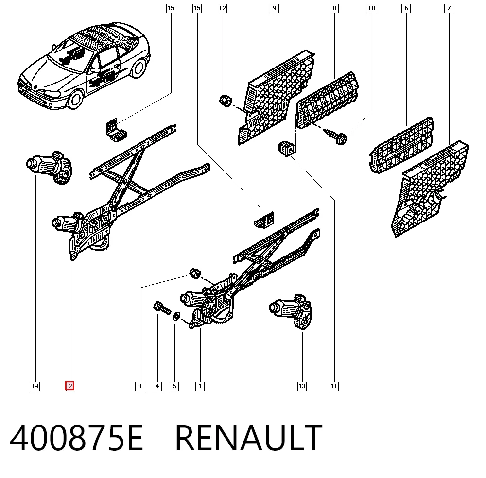 Mechanizm podnoszenia szyby drzwi przednich prawych Renault Megane I kabriolet (EA0, EA1) (1996 - 2003) cena, od 114,23 USD