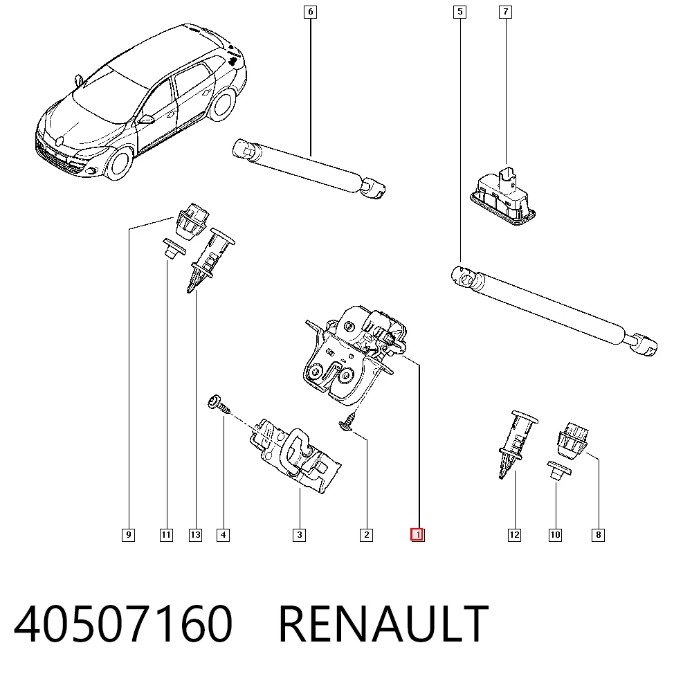 Do koszyka Zamek klapy bagażnika (3/5 drzwi tylnych) Renault Megane III KZ0, KZ1