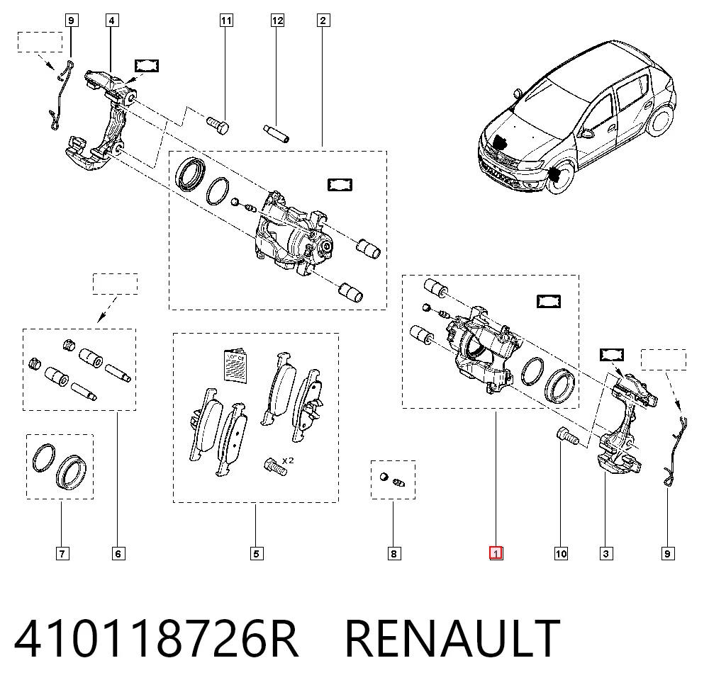 Zestaw naprawczy zacisku hamulcowego przedniego Renault SANDERO II STEPWAY hatchback (B8) (2012 - 2026) cena, od 76,27 USD