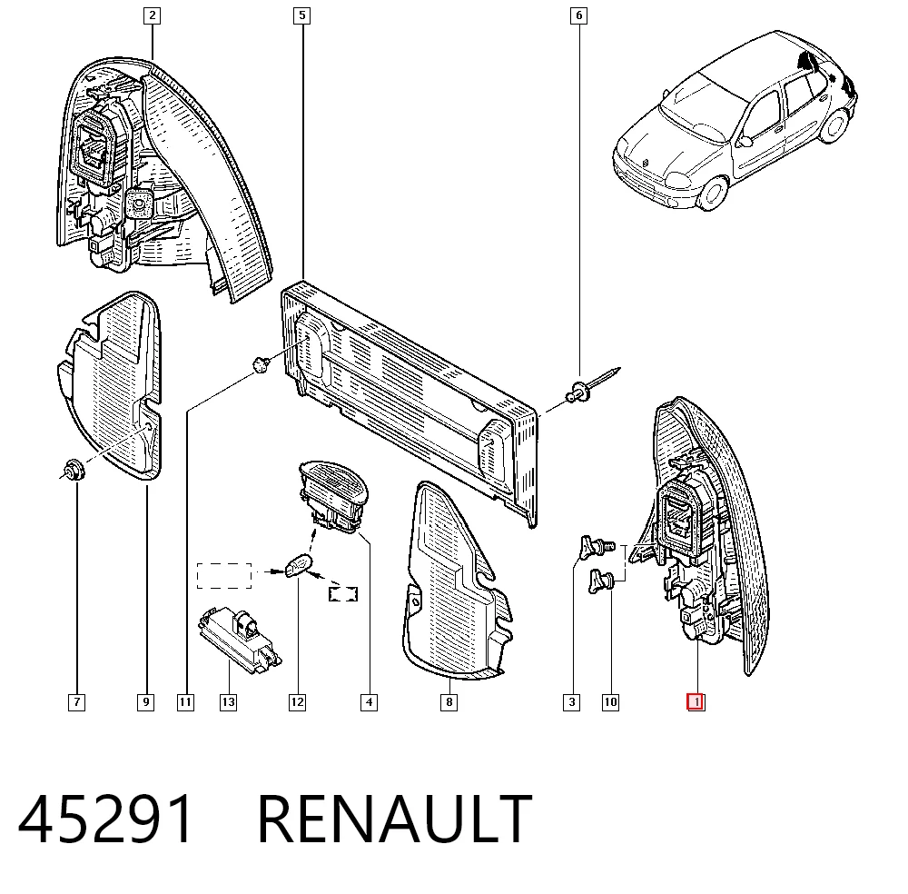  Lampa zespolona tylna lewa Renault Clio 2