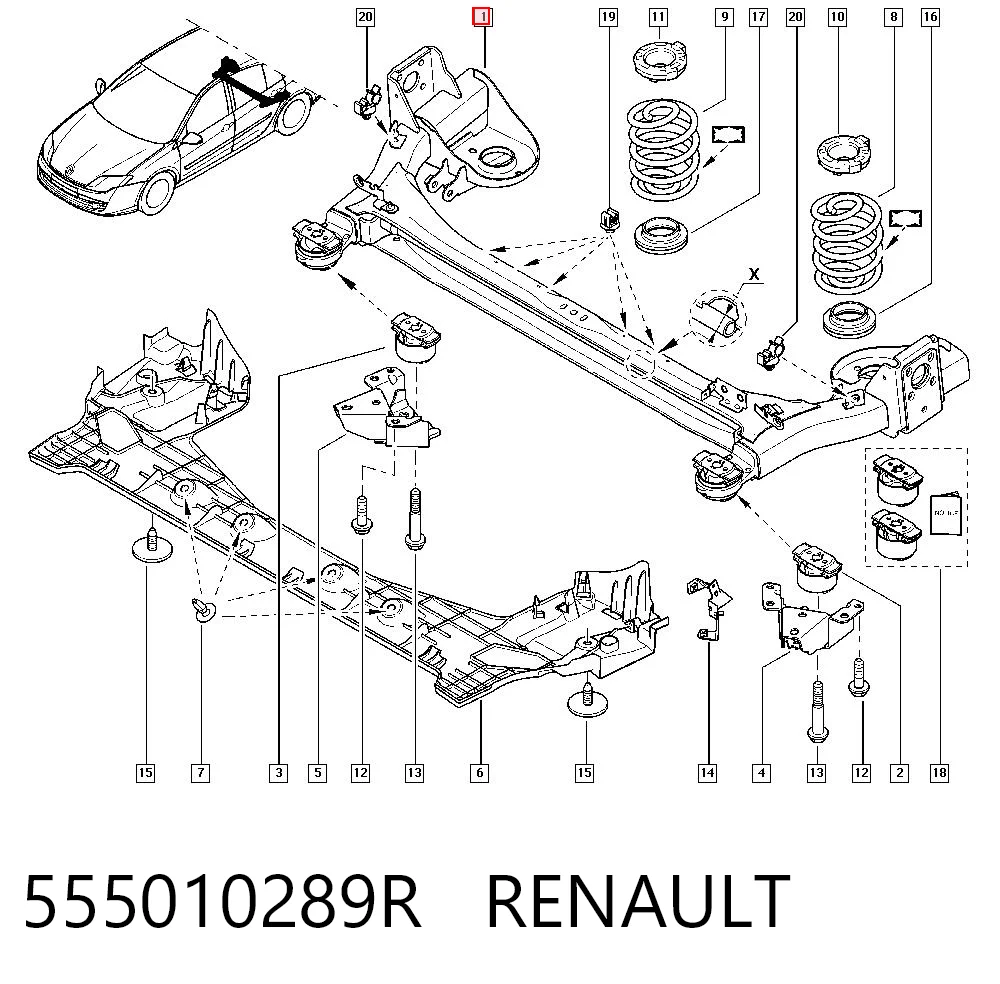 Korpus osi tylnej do Renault Laguna III KT0, KT1