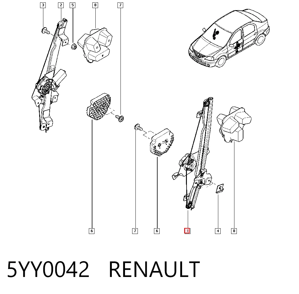 Mechanizm podnoszenia szyby drzwi przednich lewych do Dacia Sandero I BS0, 1