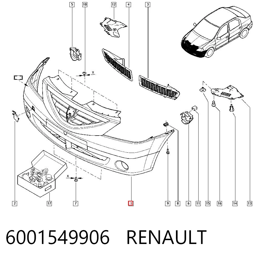 Zderzak przedni Renault LOGAN I sedana (LS) (2015 - 2026) cena, od 77,10 USD