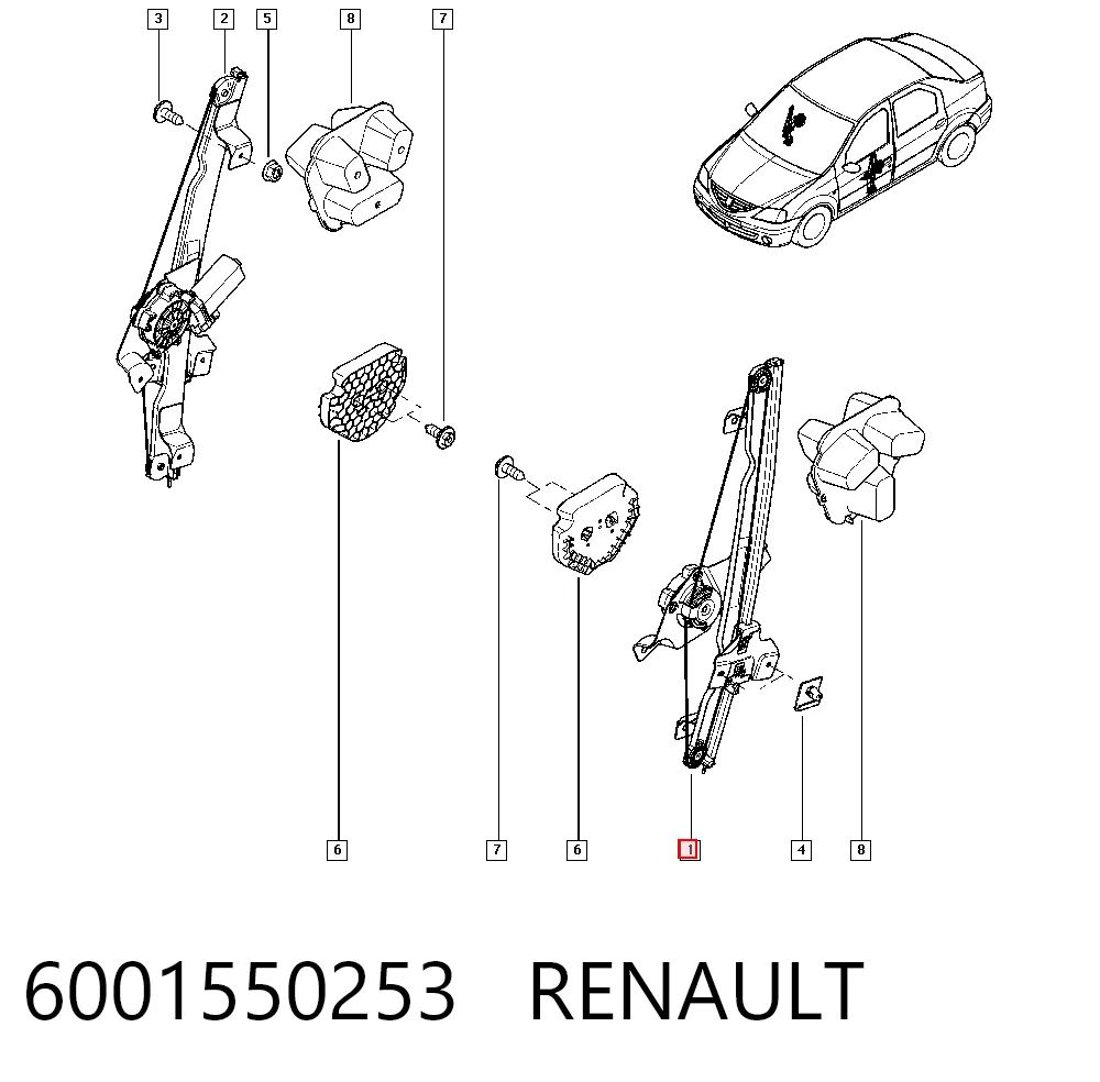 Mechanizm podnoszenia szyby drzwi przednich lewych Renault LOGAN I MCV