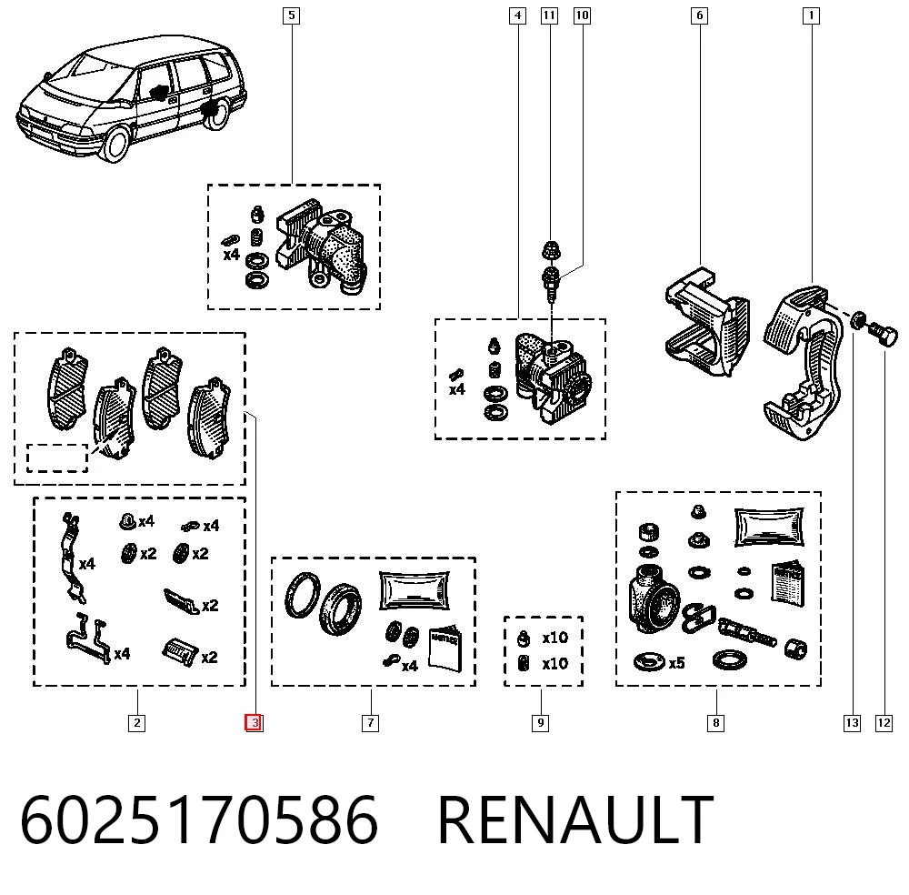 Do koszyka Okładziny (klocki) do hamulców tarczowych tylne Renault 25  B29