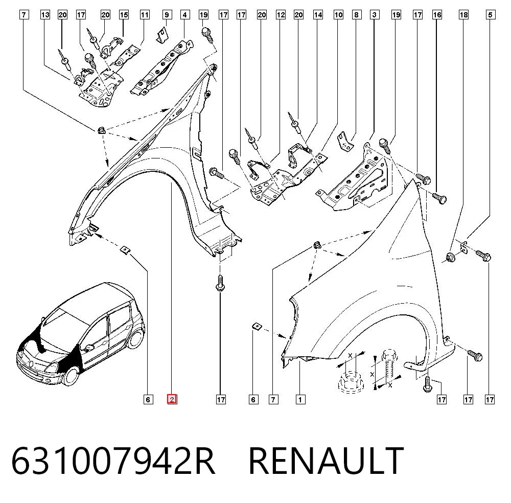 Błotnik przedni prawy Renault Modus minivan (JP0) (2004 - 2012) cena, od 121,46 USD