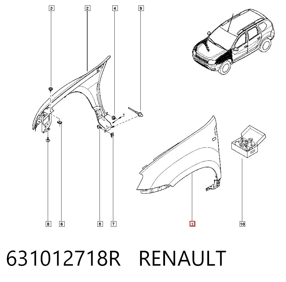 Błotnik przedni lewy Dacia Duster SUV (HS) (2010 - 2018) cena, od 86,27 USD