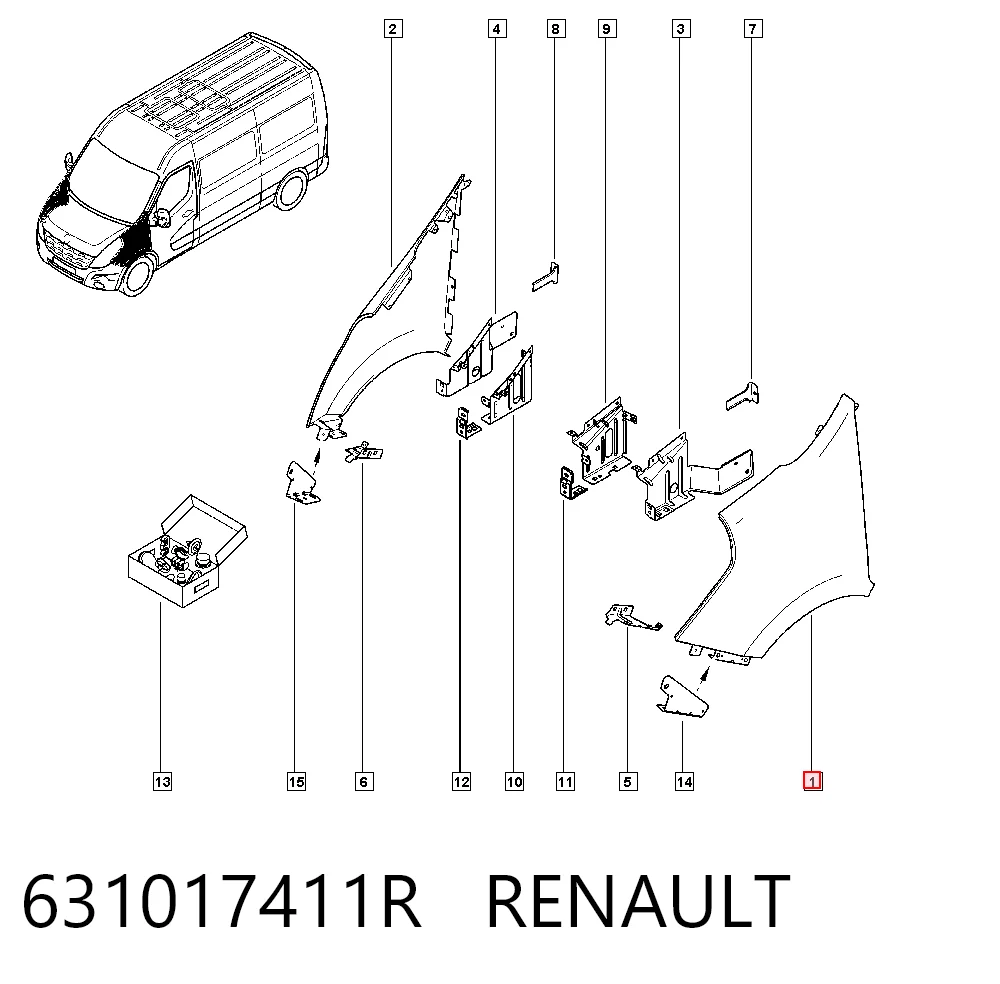 Do koszyka Błotnik przedni lewy Opel Movano B X62
