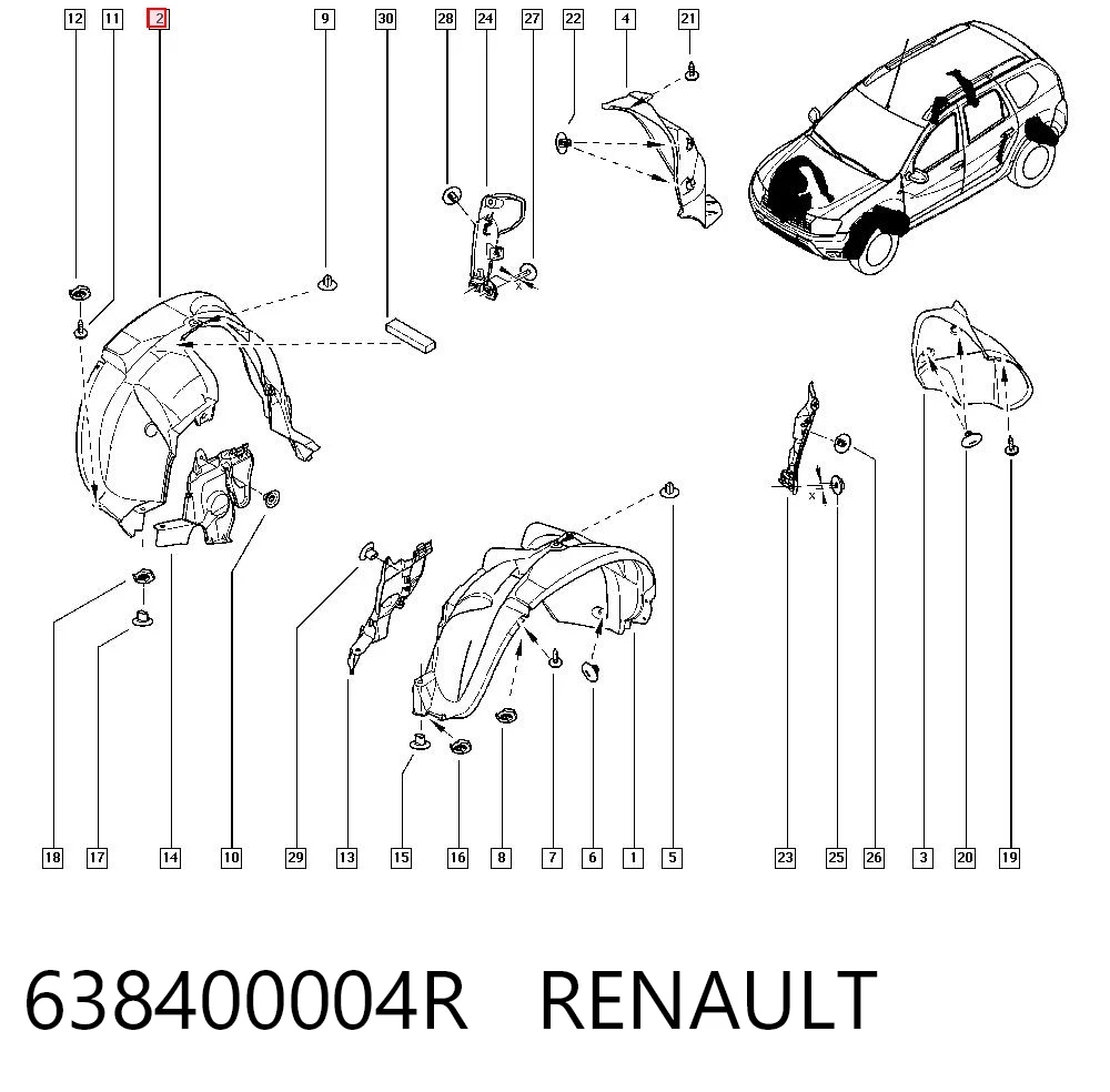 Do koszyka Nadkole błotnika przedniego prawe Renault DUSTER I HS
