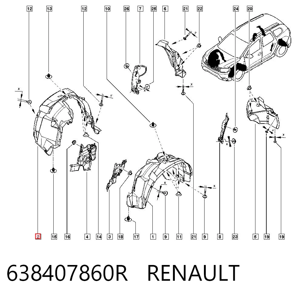 Nadkole błotnika przedniego lewe Dacia Duster SUV (HM) (2017 - 2026) cena, od 36,96 USD