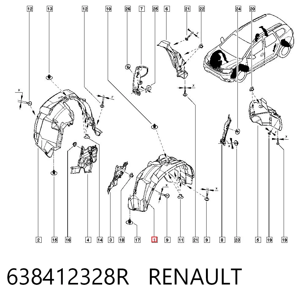 Do koszyka Nadkole błotnika przedniego prawe Renault DUSTER II HM