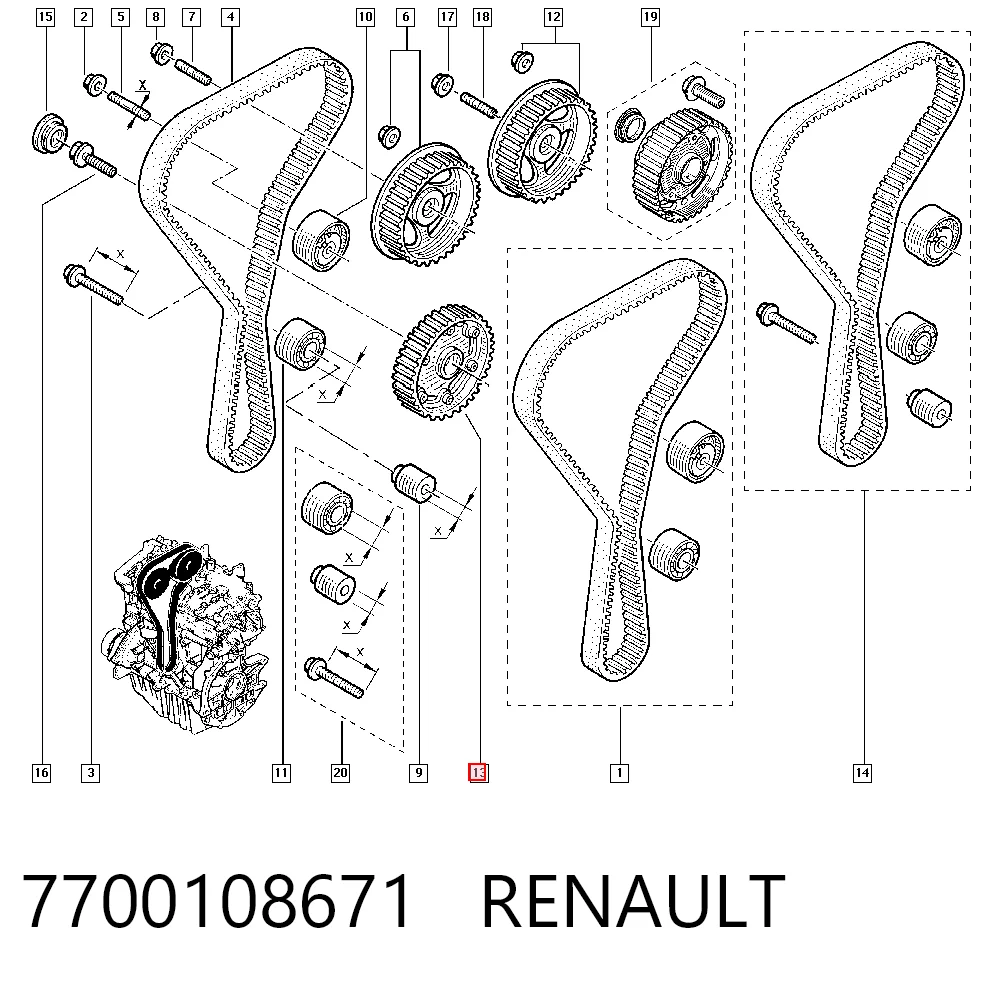 7700108671 Renault (RVI) Koło zębate walcowe wału rozrządu silnika, dolotowego (ssącego)