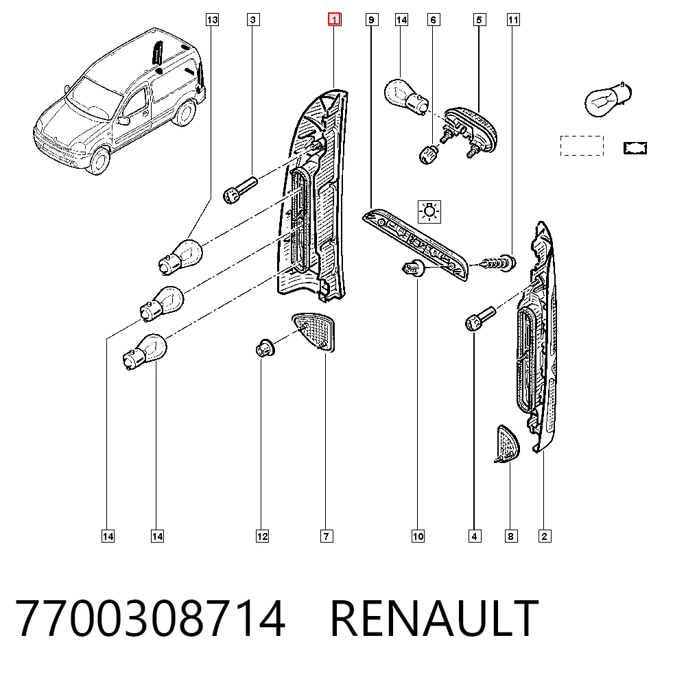 Lampa zespolona tylna prawa do Renault Kangoo I KC0, KC1