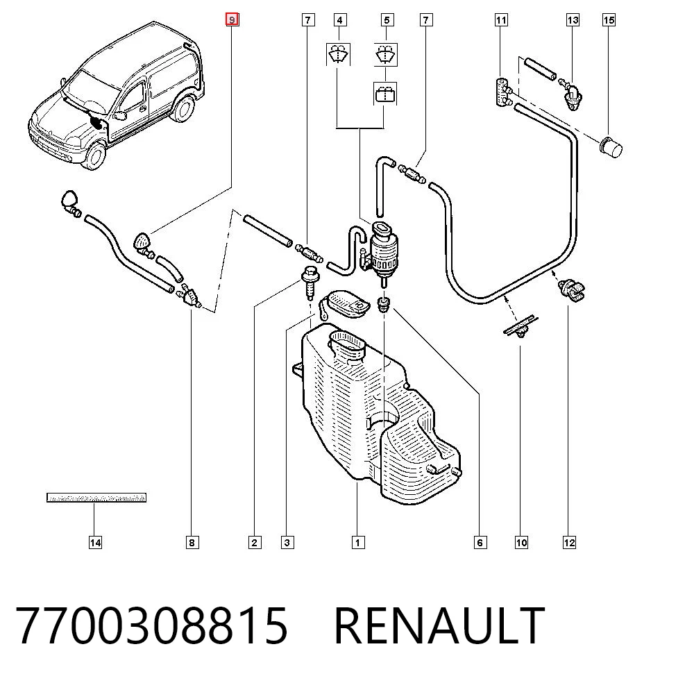 Do koszyka Dysza spryskiwacza szyby przedniej Renault Kangoo I KC0, KC1