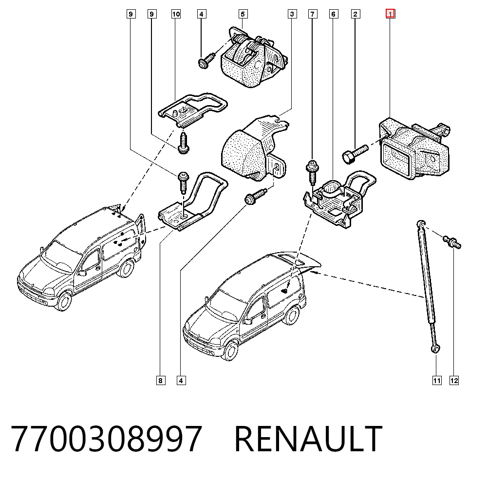 7700308997 Renault (RVI) Zamek klapy bagażnika (3/5 drzwi tylnych)