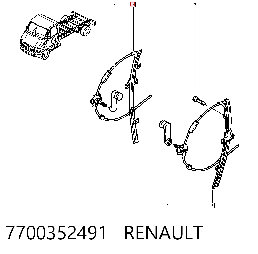  Mechanizm podnoszenia szyby drzwi przednich prawych Opel Movano 