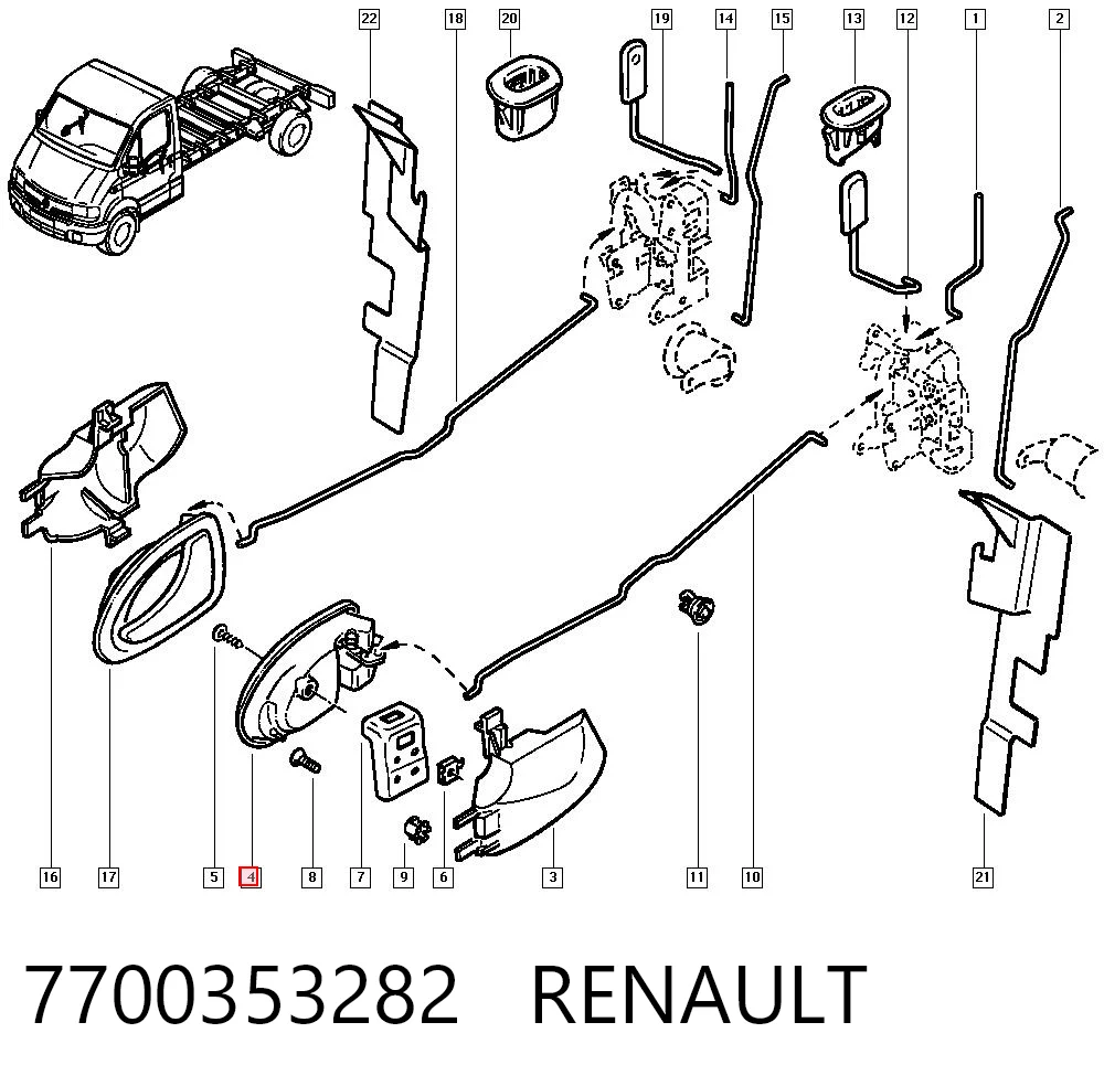 7700353282 Renault (RVI) Klamka drzwi lewych przednia/tylna wewnętrzna