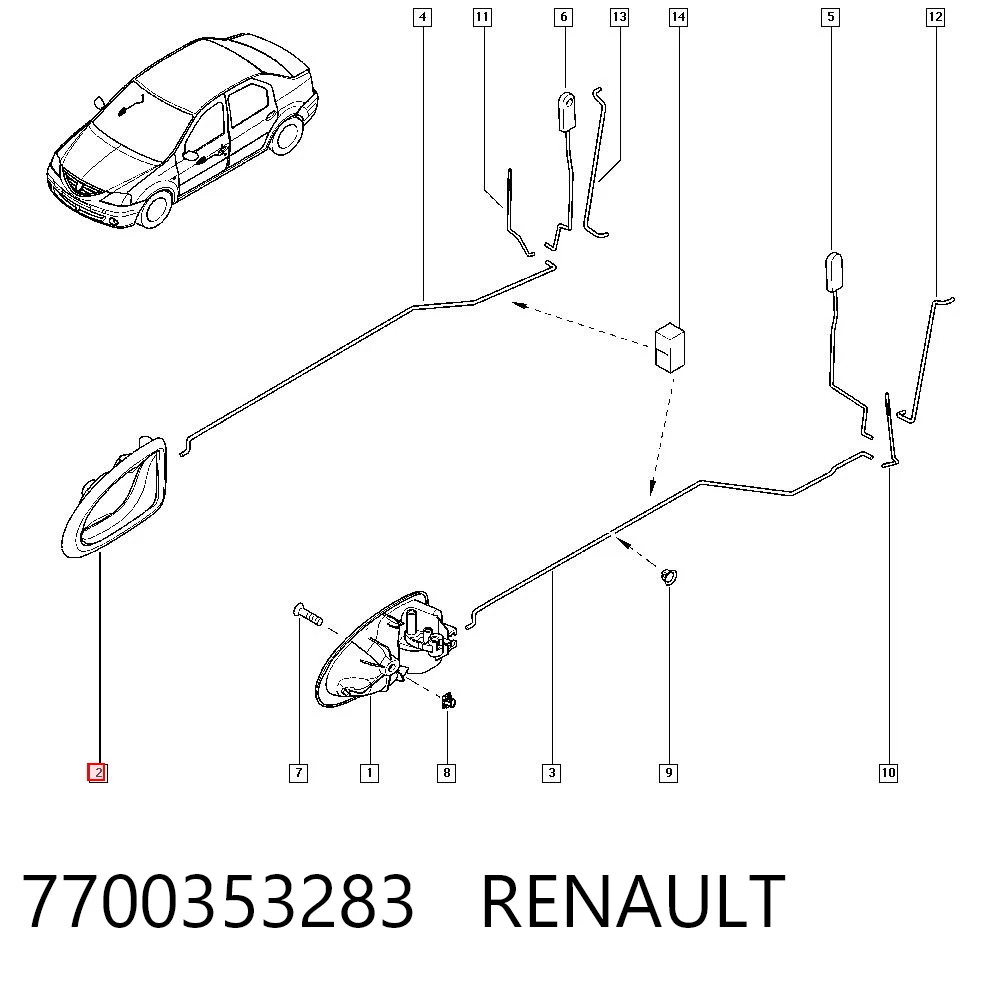 7700353283 Renault (RVI) Klamka drzwi prawych przednia/tylna wewnętrzna