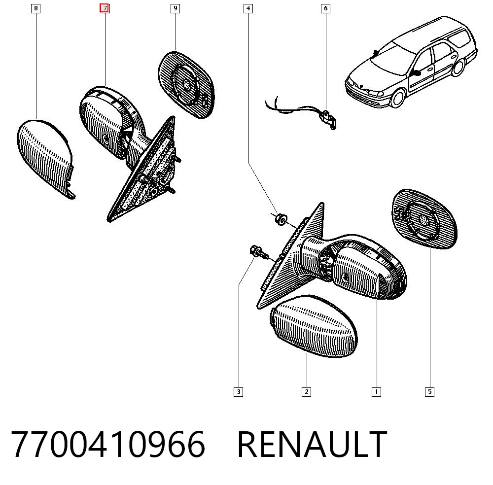 Lusterko wsteczne prawe Renault Laguna I hatchback (B56, 556) (1993 - 2002) cena, od 56,18 USD