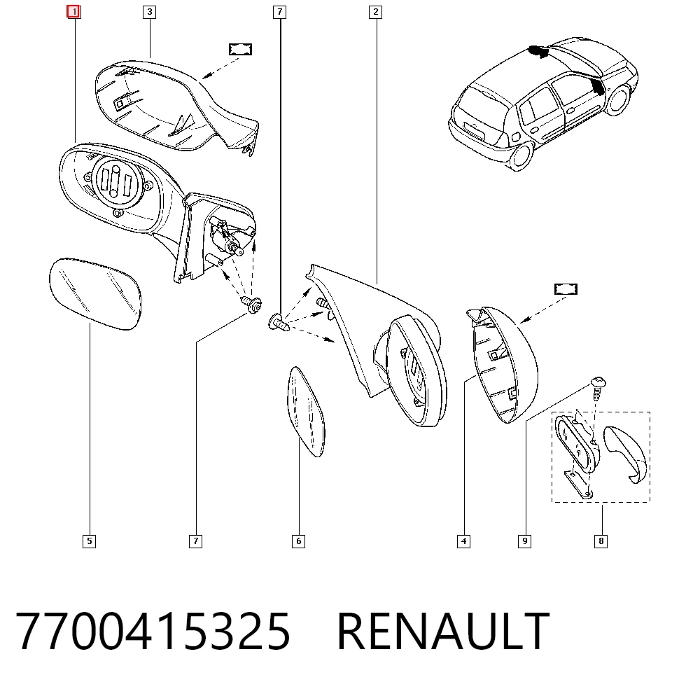 Lusterko wsteczne lewe do Renault Clio II BB, CB