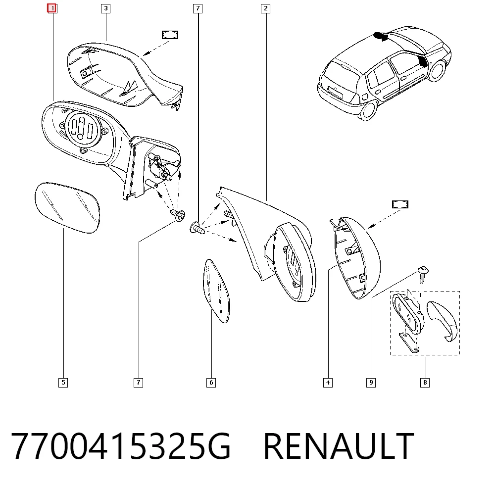 Lusterko wsteczne lewe Renault Clio II hatchback (BB, CB) (1998 - 2010) cena, od 47,45 USD