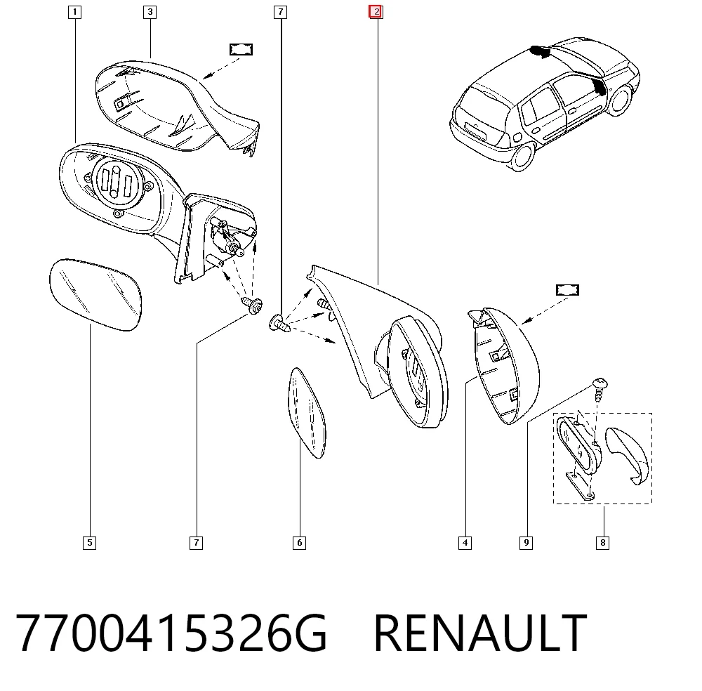 Lusterko wsteczne prawe do Renault Clio II SB0