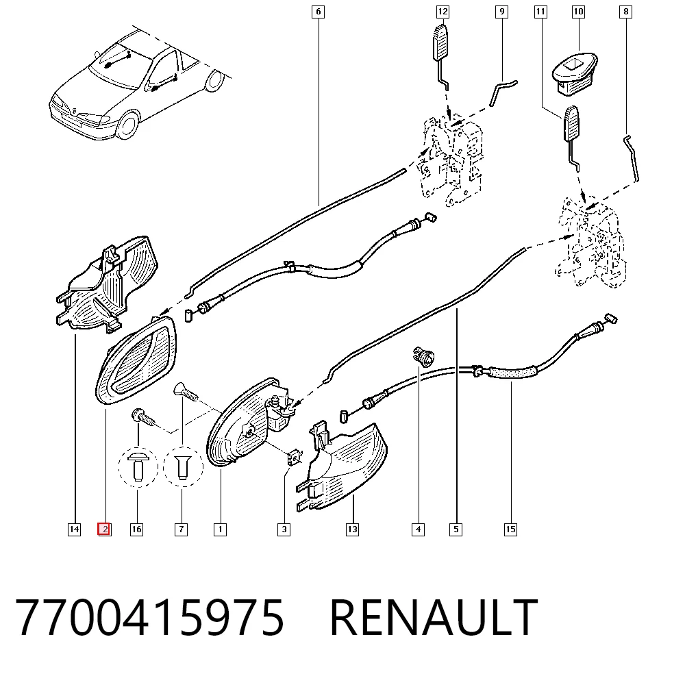 7700415975 Renault (RVI) Klamka drzwi prawych przednia/tylna wewnętrzna