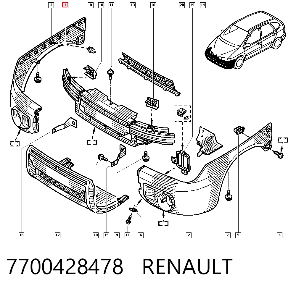 Zderzak przedni do Renault Scenic I JA0, JA1, FA0