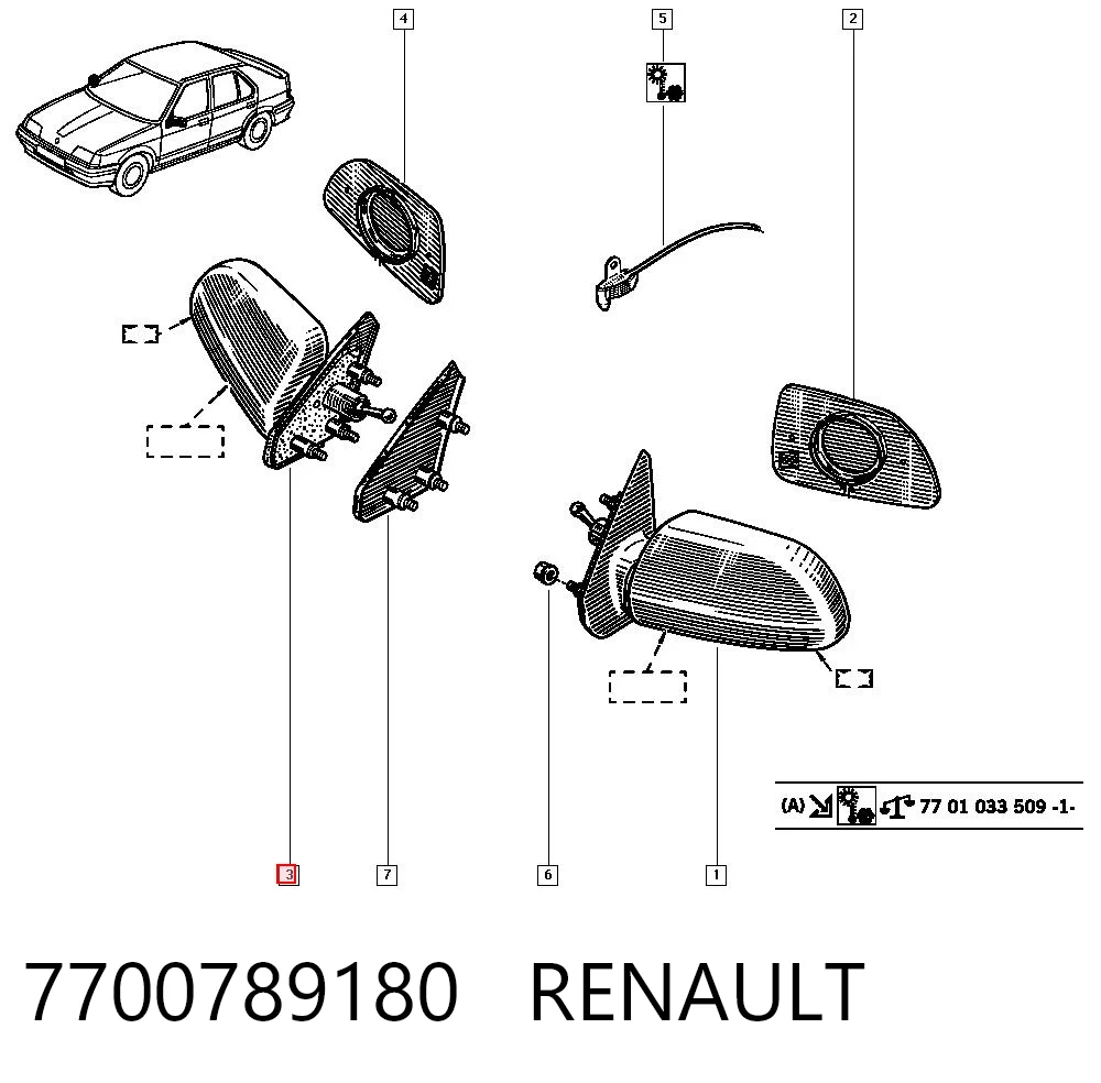 Lusterko wsteczne prawe Renault 19 II hatchback (B53, C53) (1992 - 1995) cena, od 46,19 USD