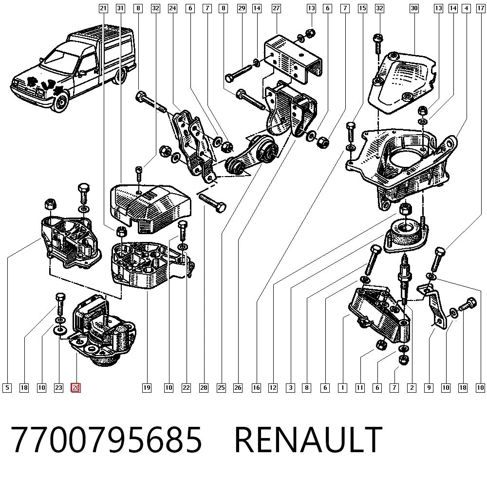 Do koszyka Poduszka (podpora) silnika prawa Renault Clio I BC57, 5357