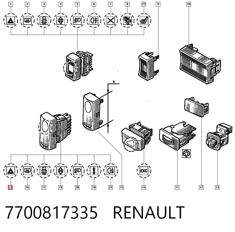 Przycisk włączania światła awaryjnego do Renault 19 II B53, C53