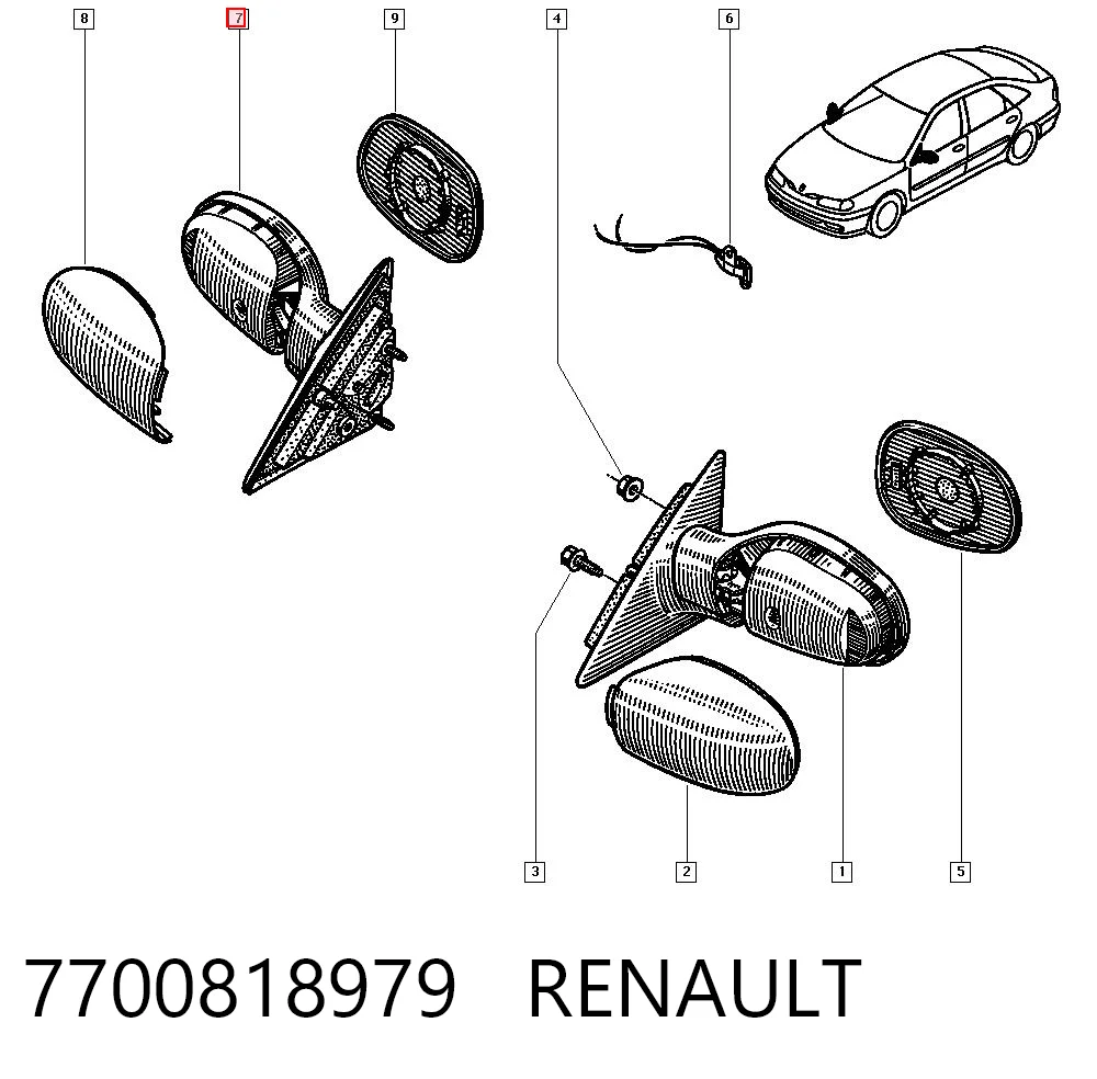 Lusterko wsteczne prawe Renault Laguna I hatchback (B56, 556) (1993 - 2002) cena, od 54,72 USD