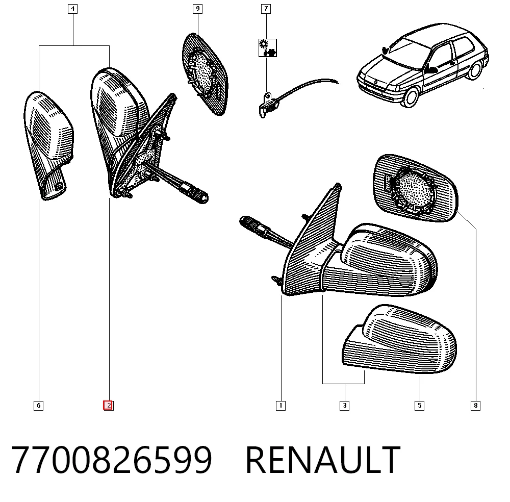 Lusterko wsteczne prawe Renault Clio I