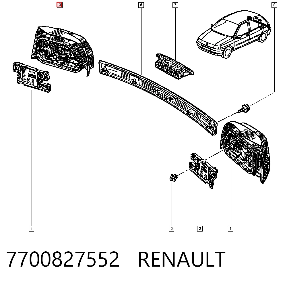 Lampa zespolona tylna prawa do Renault Clio I BC57, 5357
