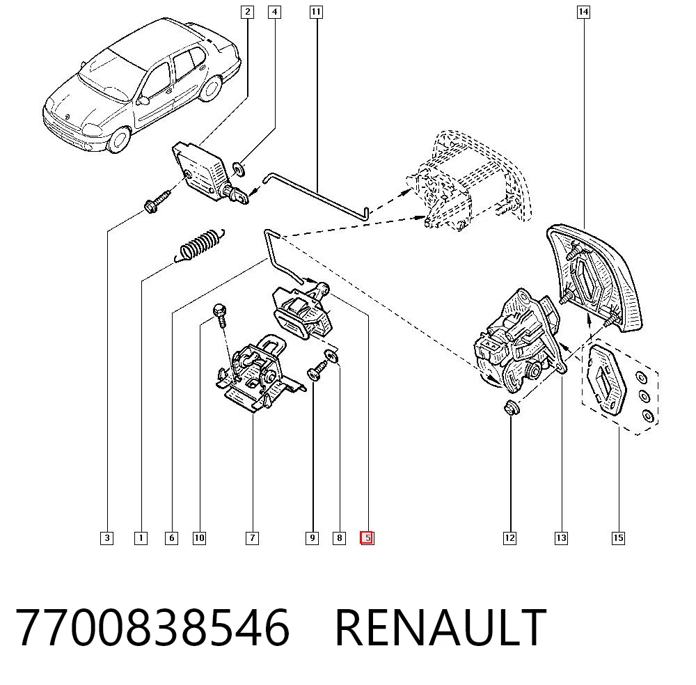 7700838546 Renault (RVI) Zamek klapy bagażnika (3/5 drzwi tylnych)