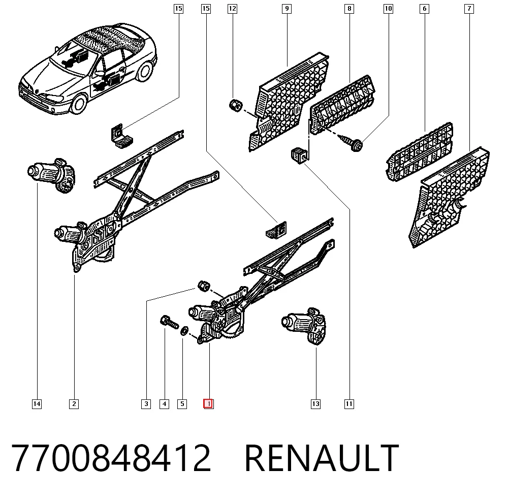 Mechanizm podnoszenia szyby drzwi przednich lewych Renault Megane I